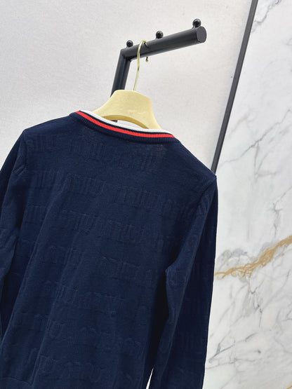 Mi 25 New classic logo lettering woven wool cardigan(WHITE/NAVY)