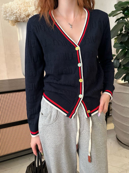 Mi 25 New classic logo lettering woven wool cardigan(WHITE/NAVY)