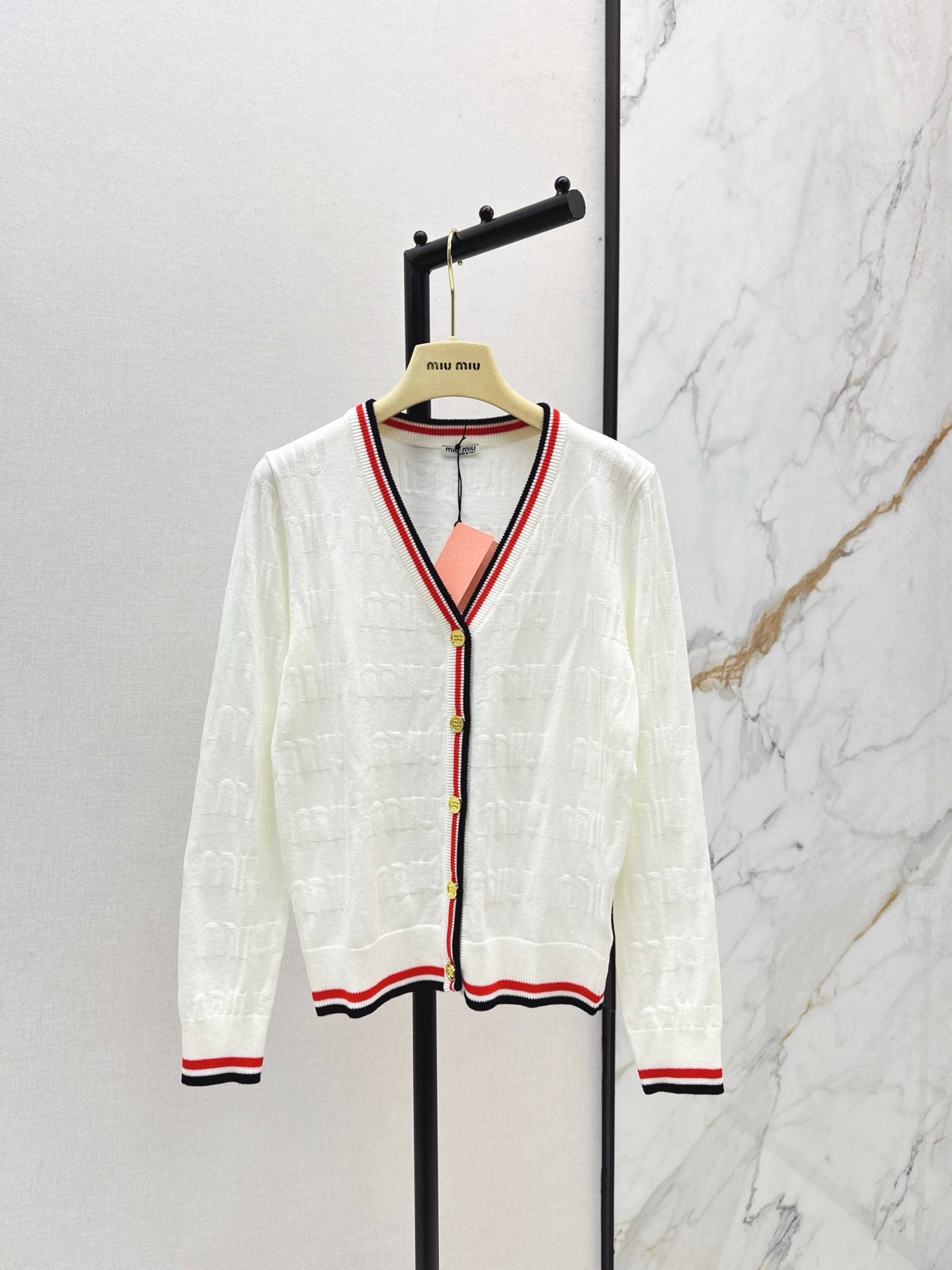Mi 25 New classic logo lettering woven wool cardigan(WHITE/NAVY)