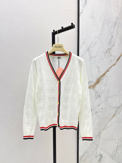 Mi 25 New classic logo lettering woven wool cardigan(WHITE/NAVY)