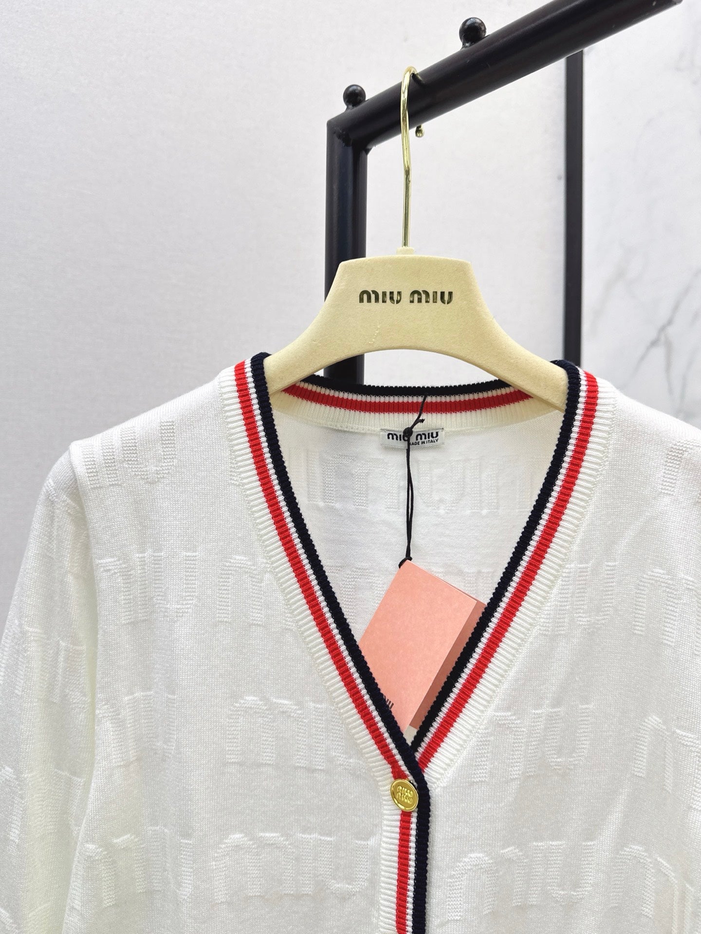 Mi 25 New classic logo lettering woven wool cardigan(WHITE/NAVY)