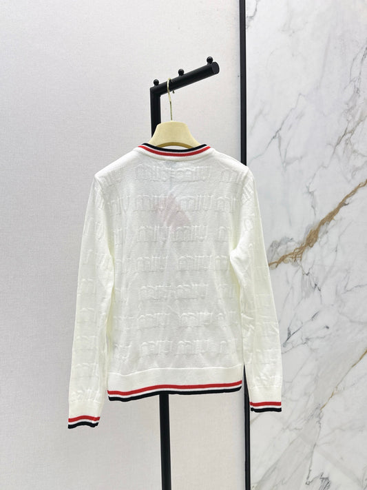 Mi 25 New classic logo lettering woven wool cardigan(WHITE/NAVY)