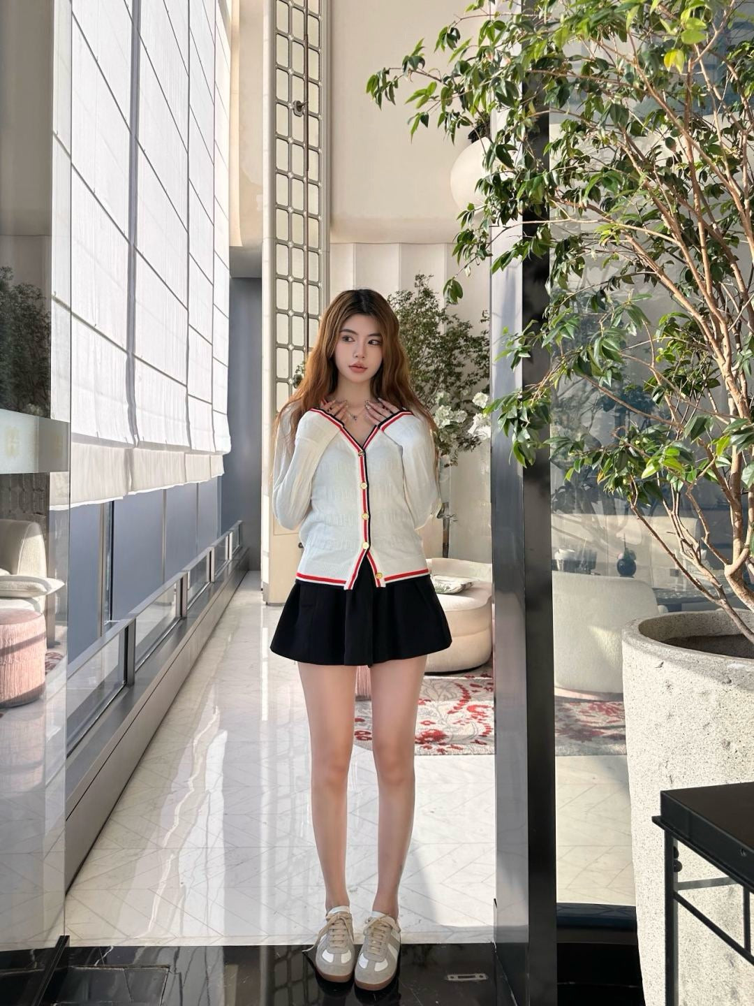 Mi 25 New classic logo lettering woven wool cardigan(WHITE/NAVY)