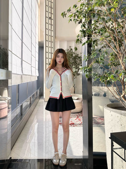 Mi 25 New classic logo lettering woven wool cardigan(WHITE/NAVY)