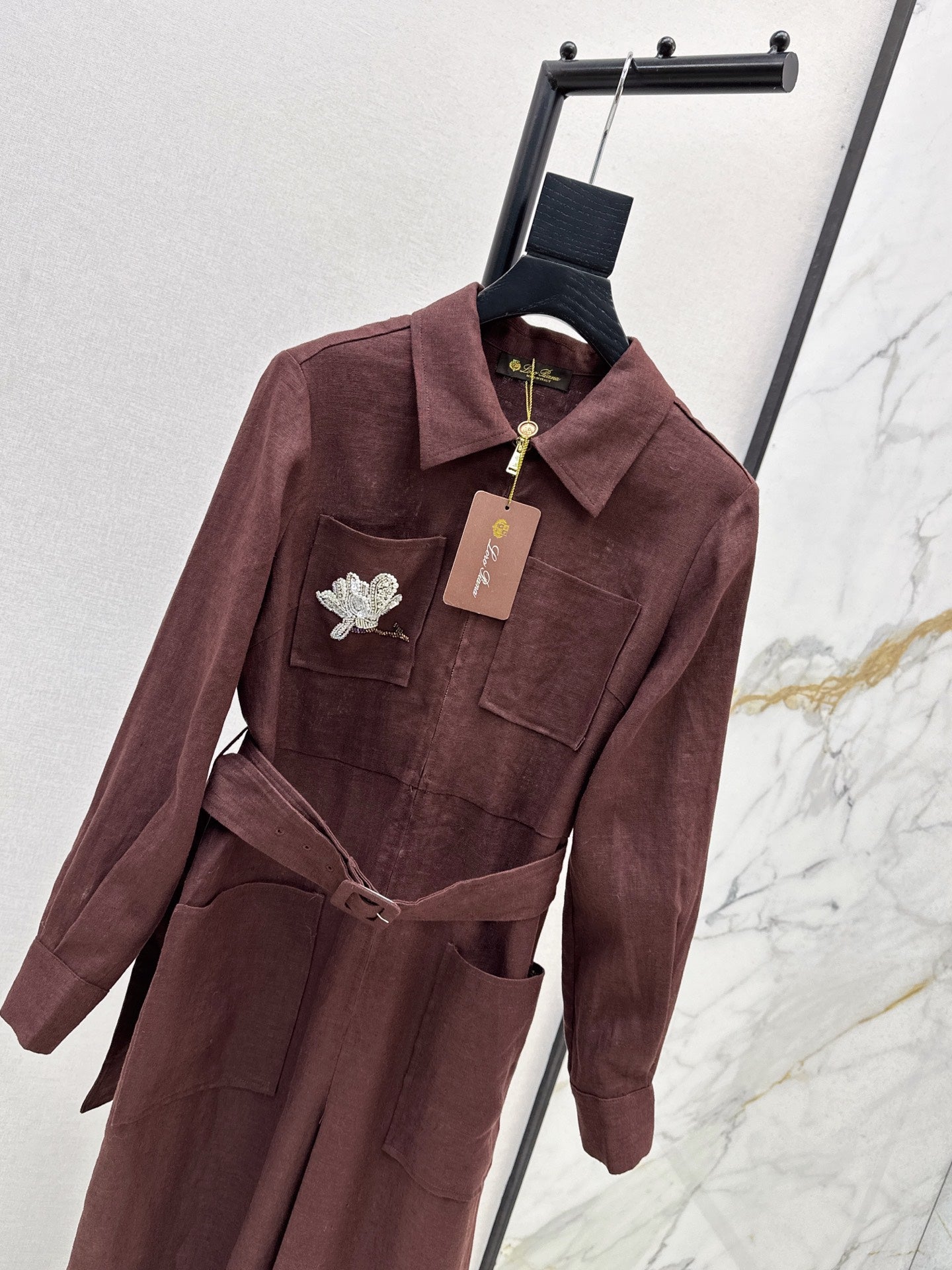 Lor 25 New 3D flower embroidered lapel dress