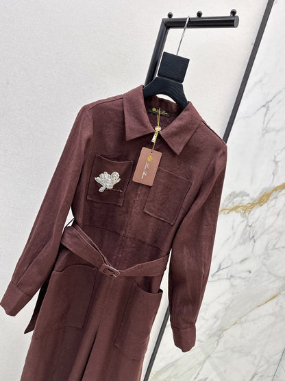 Lor 25 New 3D flower embroidered lapel dress