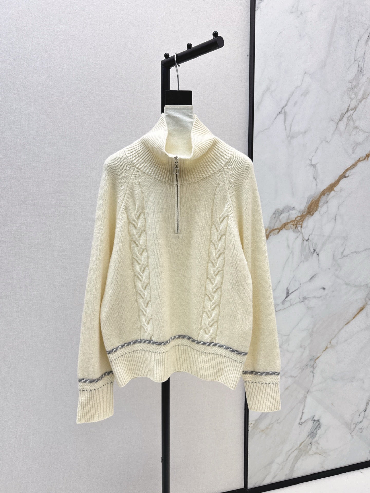 Lor 25 New style cable-knit half-open wool sweater（BEIGI/BORWN/GRAY）