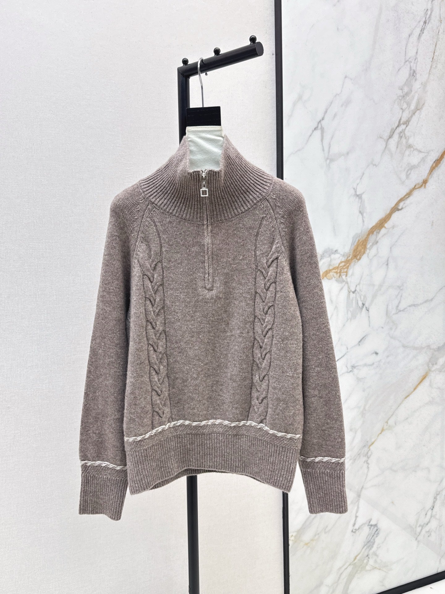 Lor 25 New style cable-knit half-open wool sweater（BEIGI/BORWN/GRAY）