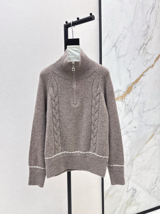 Lor 25 New style cable-knit half-open wool sweater（BEIGI/BORWN/GRAY）