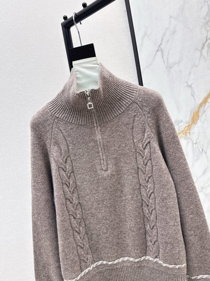 Lor 25 New style cable-knit half-open wool sweater（BEIGI/BORWN/GRAY）