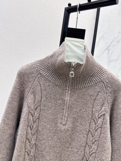 Lor 25 New style cable-knit half-open wool sweater（BEIGI/BORWN/GRAY）