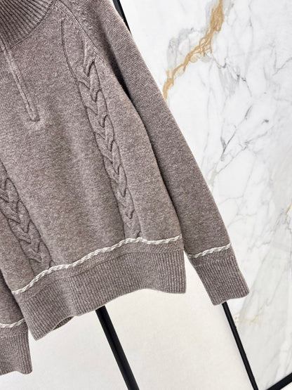 Lor 25 New style cable-knit half-open wool sweater（BEIGI/BORWN/GRAY）