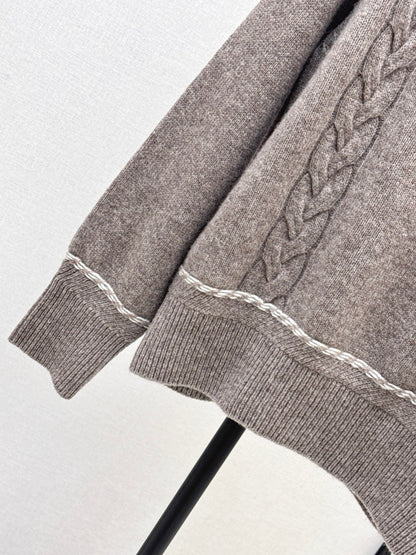 Lor 25 New style cable-knit half-open wool sweater（BEIGI/BORWN/GRAY）