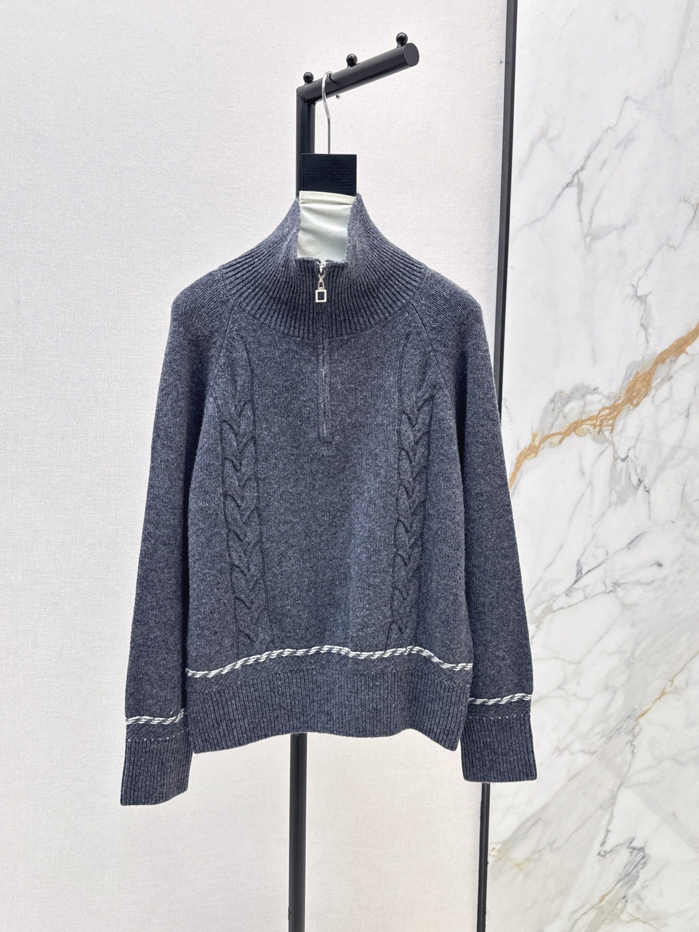 Lor 25 New style cable-knit half-open wool sweater（BEIGI/BORWN/GRAY）