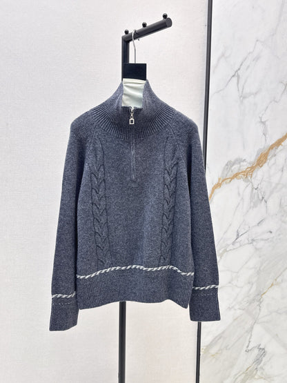 Lor 25 New style cable-knit half-open wool sweater（BEIGI/BORWN/GRAY）