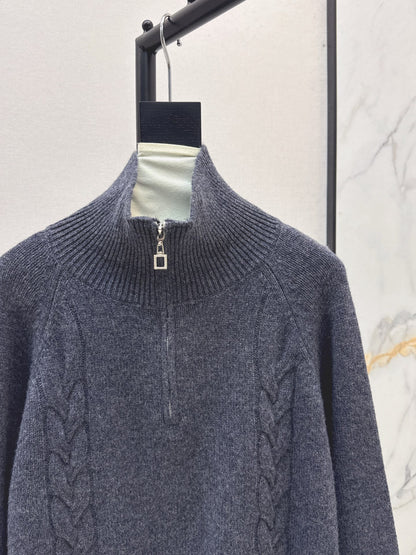 Lor 25 New style cable-knit half-open wool sweater（BEIGI/BORWN/GRAY）