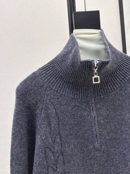 Lor 25 New style cable-knit half-open wool sweater（BEIGI/BORWN/GRAY）
