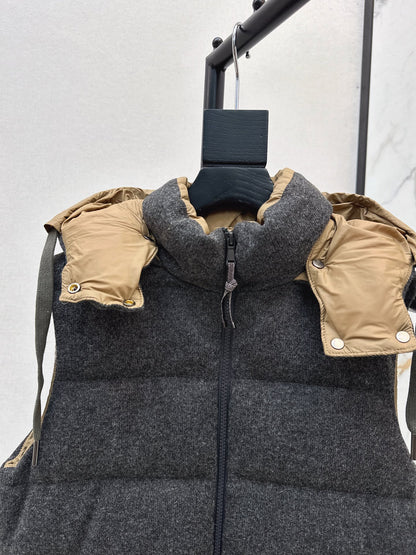 Bru 25 New Hooded Down Vest(BEIGI/GRAY)