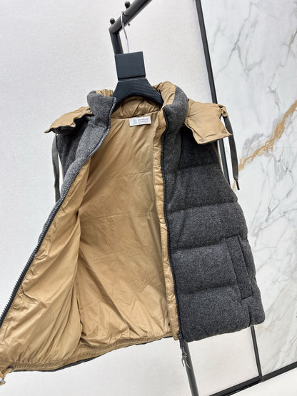 Bru 25 New Hooded Down Vest(BEIGI/GRAY)