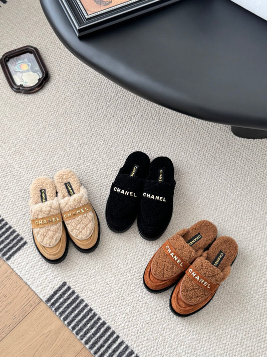 C 25K New furry half slippers（BROWN/BLACK/KHAKI）