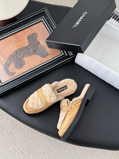 C 25K New furry half slippers（BROWN/BLACK/KHAKI）