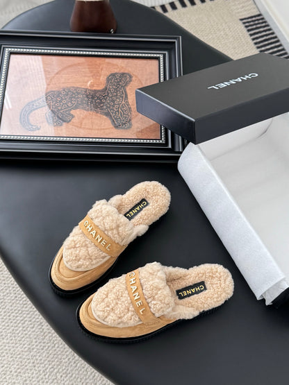 C 25K New furry half slippers（BROWN/BLACK/KHAKI）