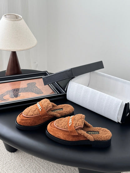 C 25K New furry half slippers（BROWN/BLACK/KHAKI）