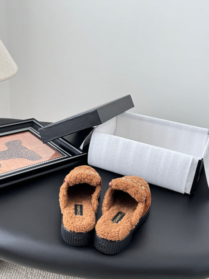 C 25K New furry half slippers（BROWN/BLACK/KHAKI）