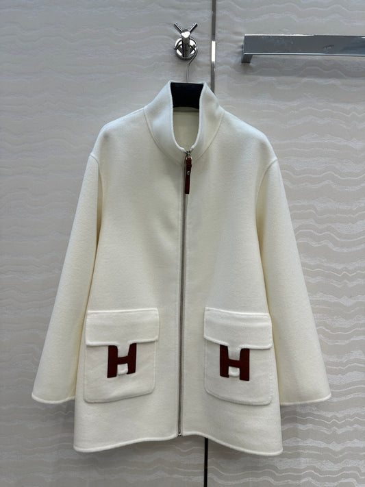 He 25 Double-sided stand-up collar wool and cashmere coat(BEIGI/BLACK)