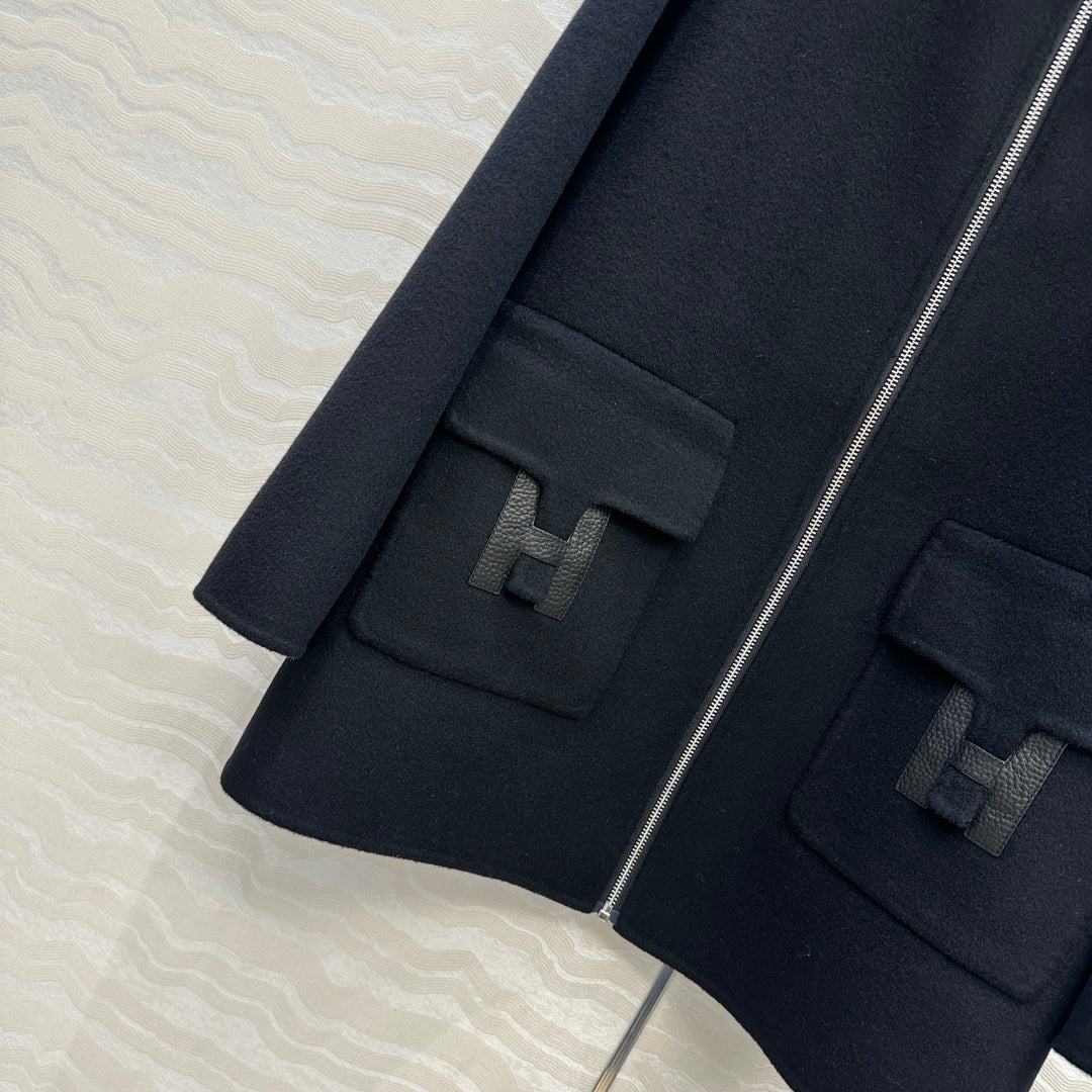 He 25 Double-sided stand-up collar wool and cashmere coat(BEIGI/BLACK)