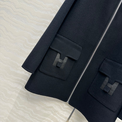 He 25 Double-sided stand-up collar wool and cashmere coat(BEIGI/BLACK)