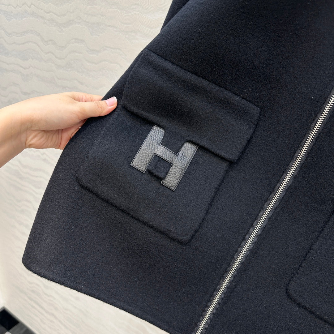 He 25 Double-sided stand-up collar wool and cashmere coat(BEIGI/BLACK)