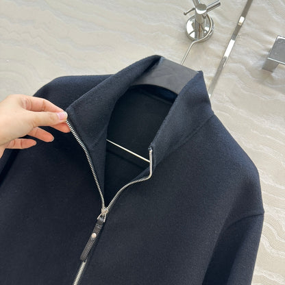 He 25 Double-sided stand-up collar wool and cashmere coat(BEIGI/BLACK)