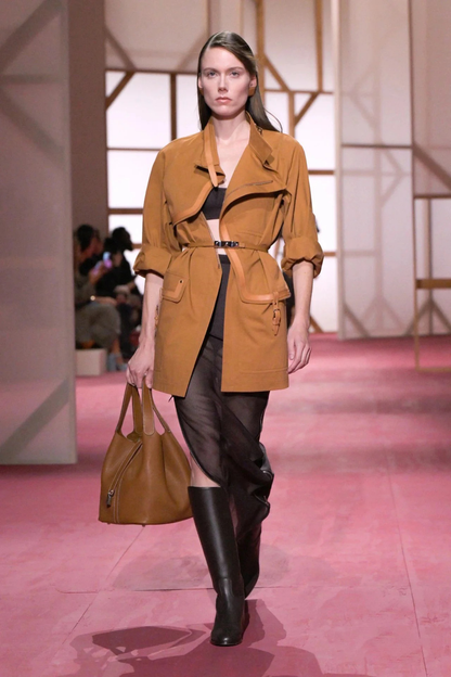 He 25 Leather-trimmed equestrian trench coat