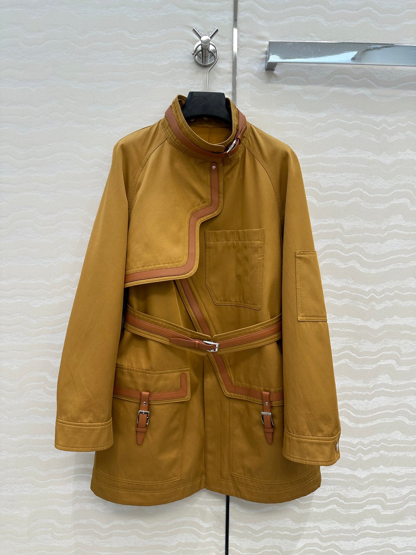 He 25 Leather-trimmed equestrian trench coat
