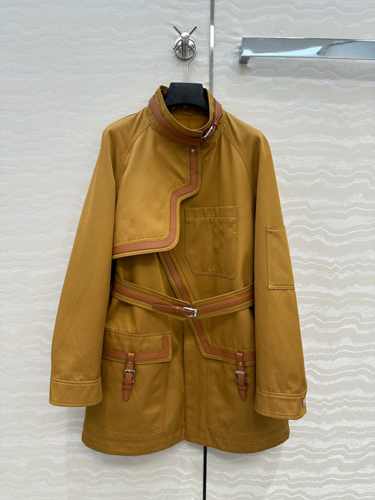 He 25 Leather-trimmed equestrian trench coat