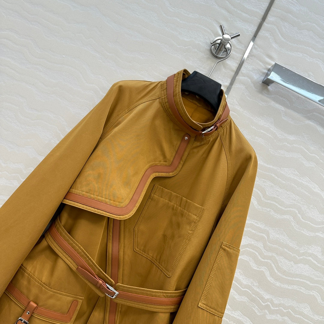 He 25 Leather-trimmed equestrian trench coat
