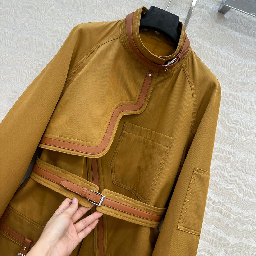 He 25 Leather-trimmed equestrian trench coat