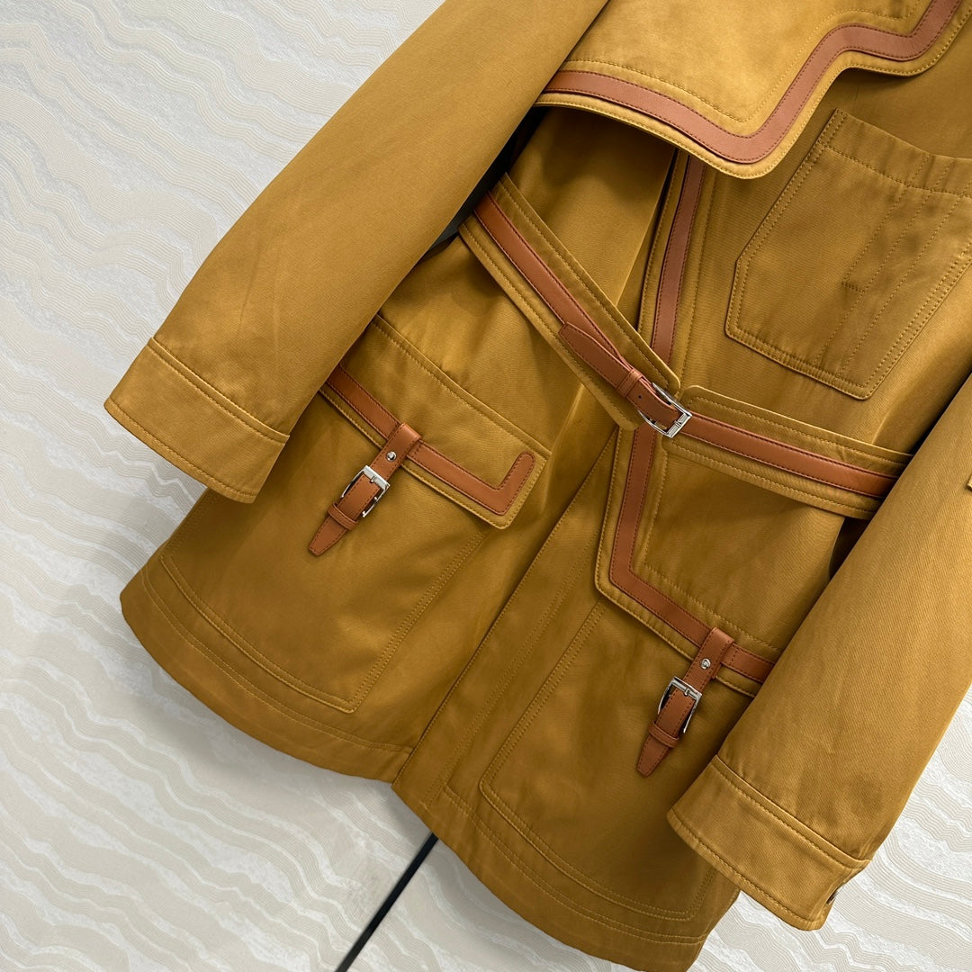 He 25 Leather-trimmed equestrian trench coat