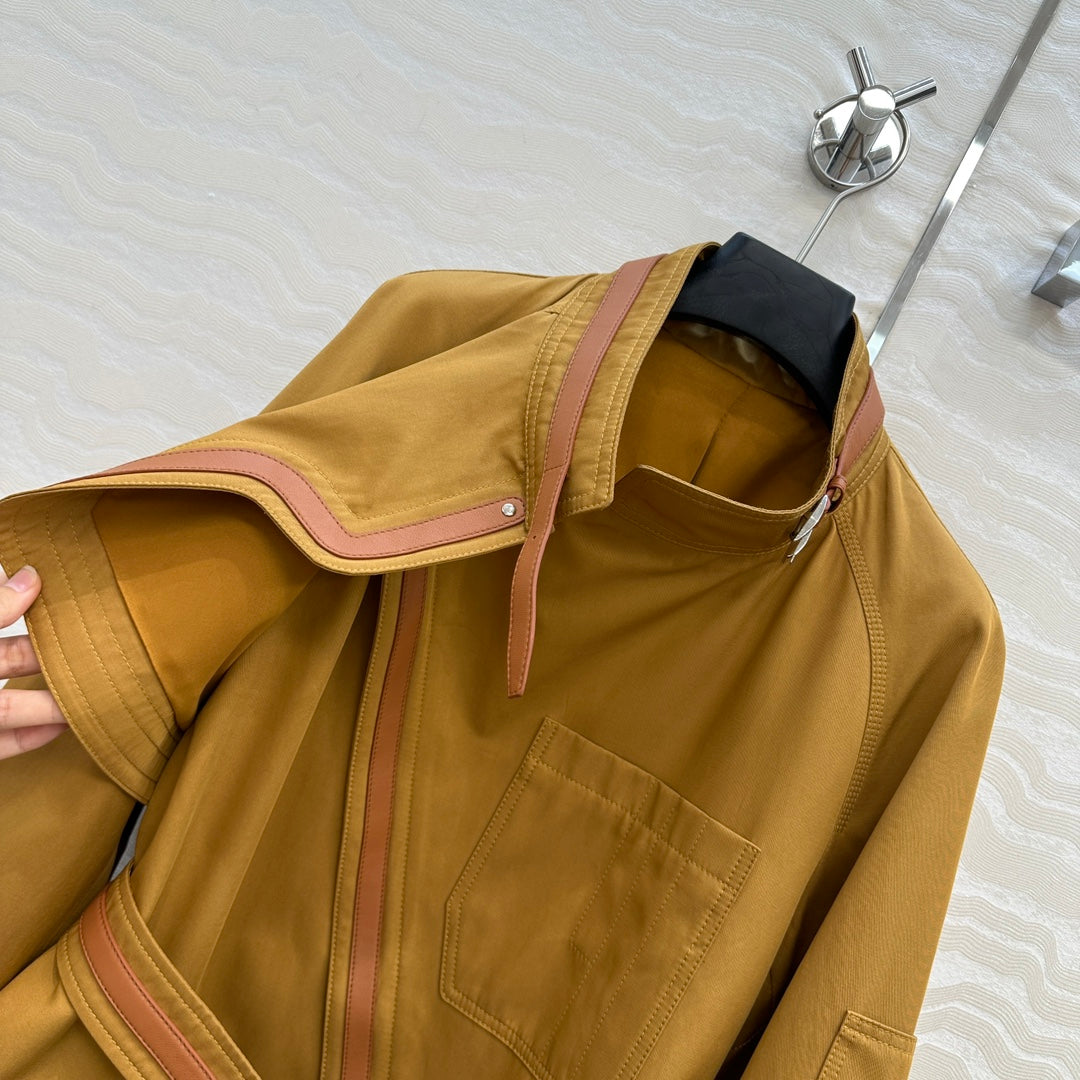 He 25 Leather-trimmed equestrian trench coat