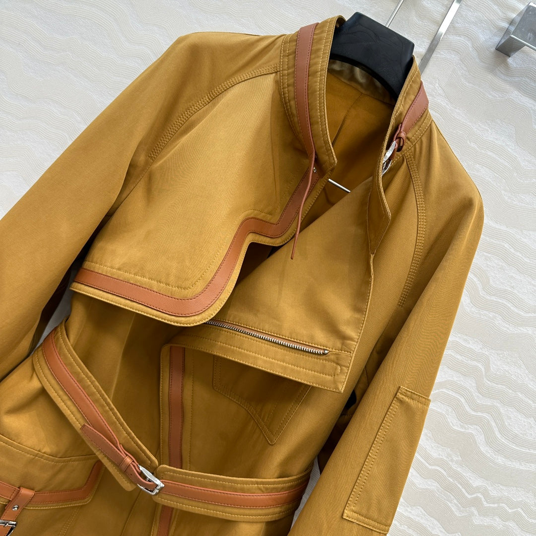 He 25 Leather-trimmed equestrian trench coat