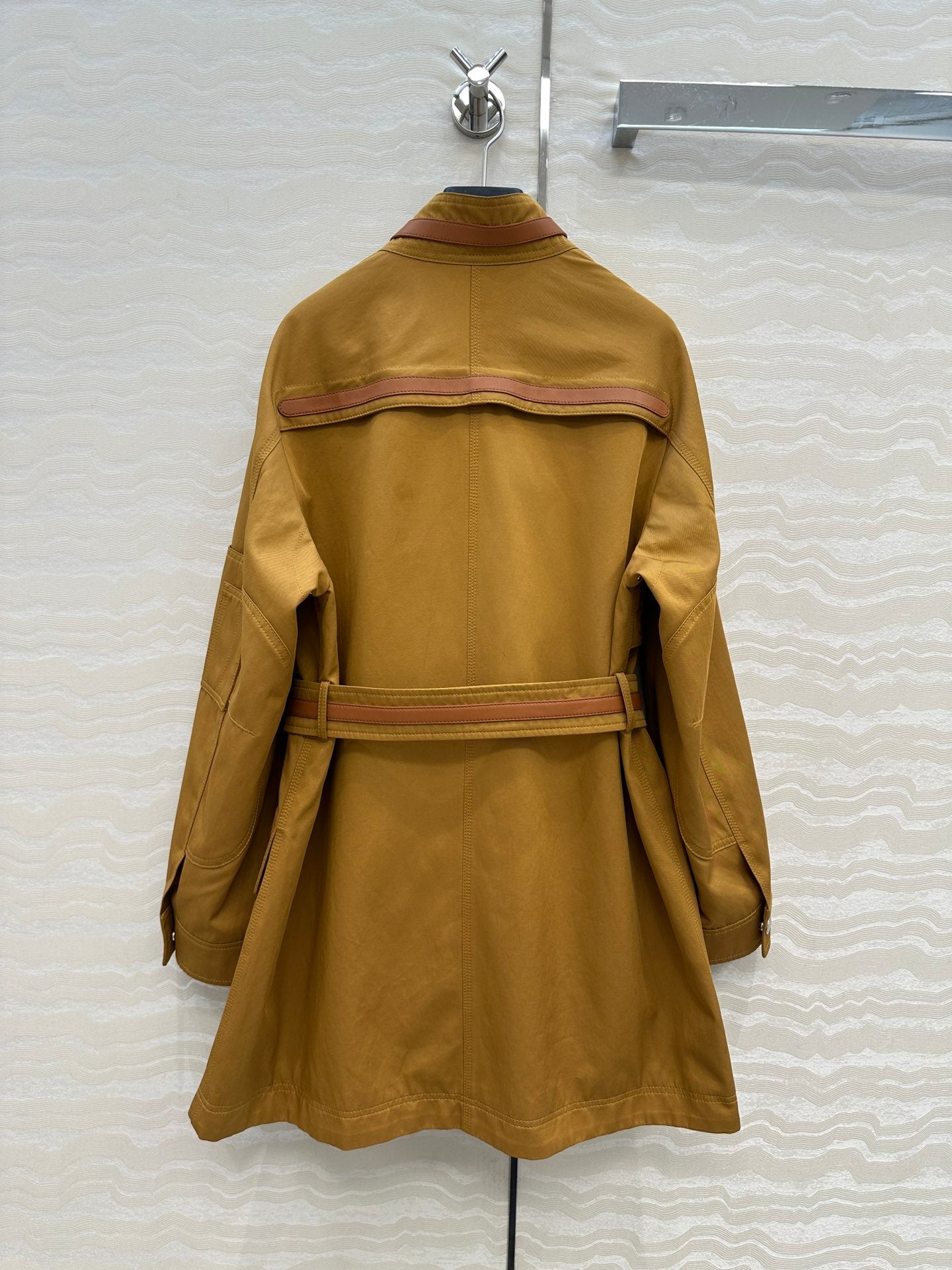 He 25 Leather-trimmed equestrian trench coat