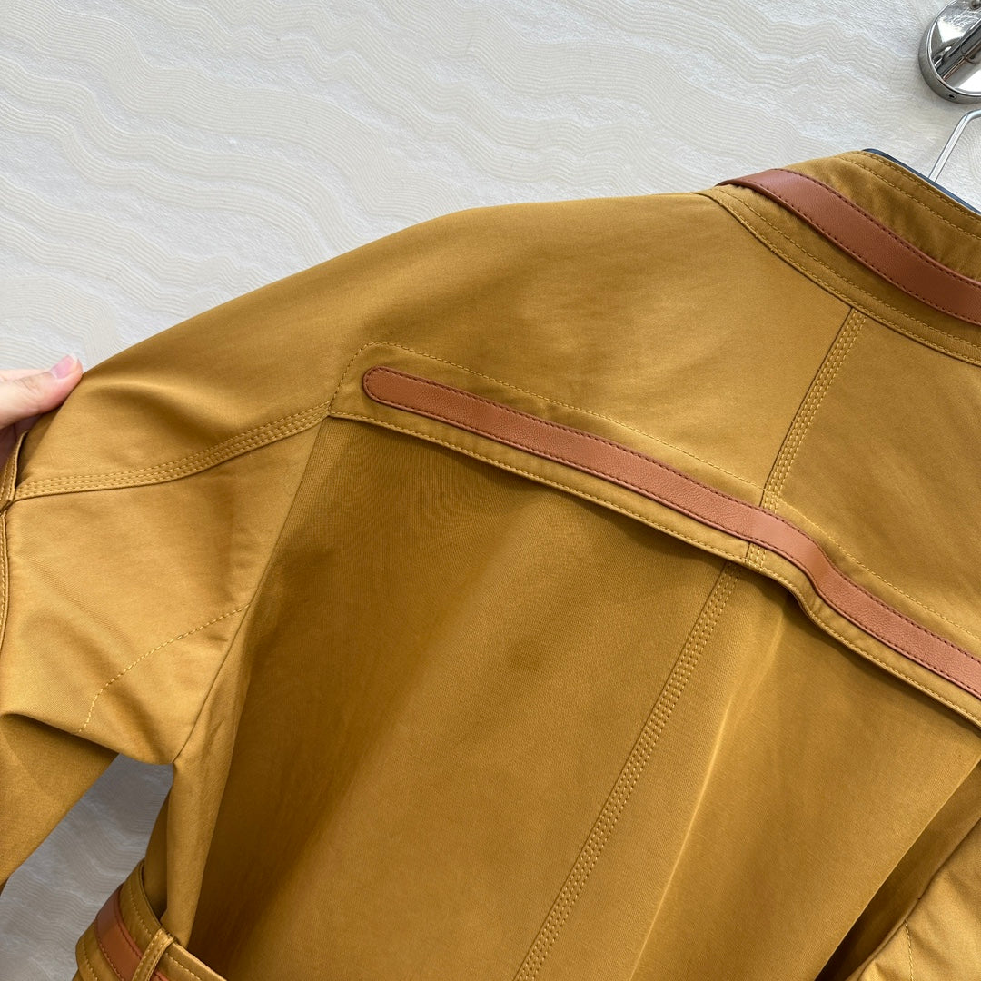 He 25 Leather-trimmed equestrian trench coat