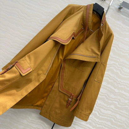 He 25 Leather-trimmed equestrian trench coat
