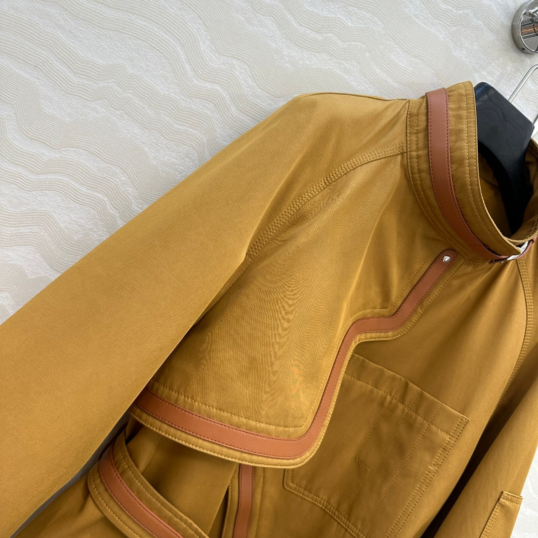 He 25 Leather-trimmed equestrian trench coat