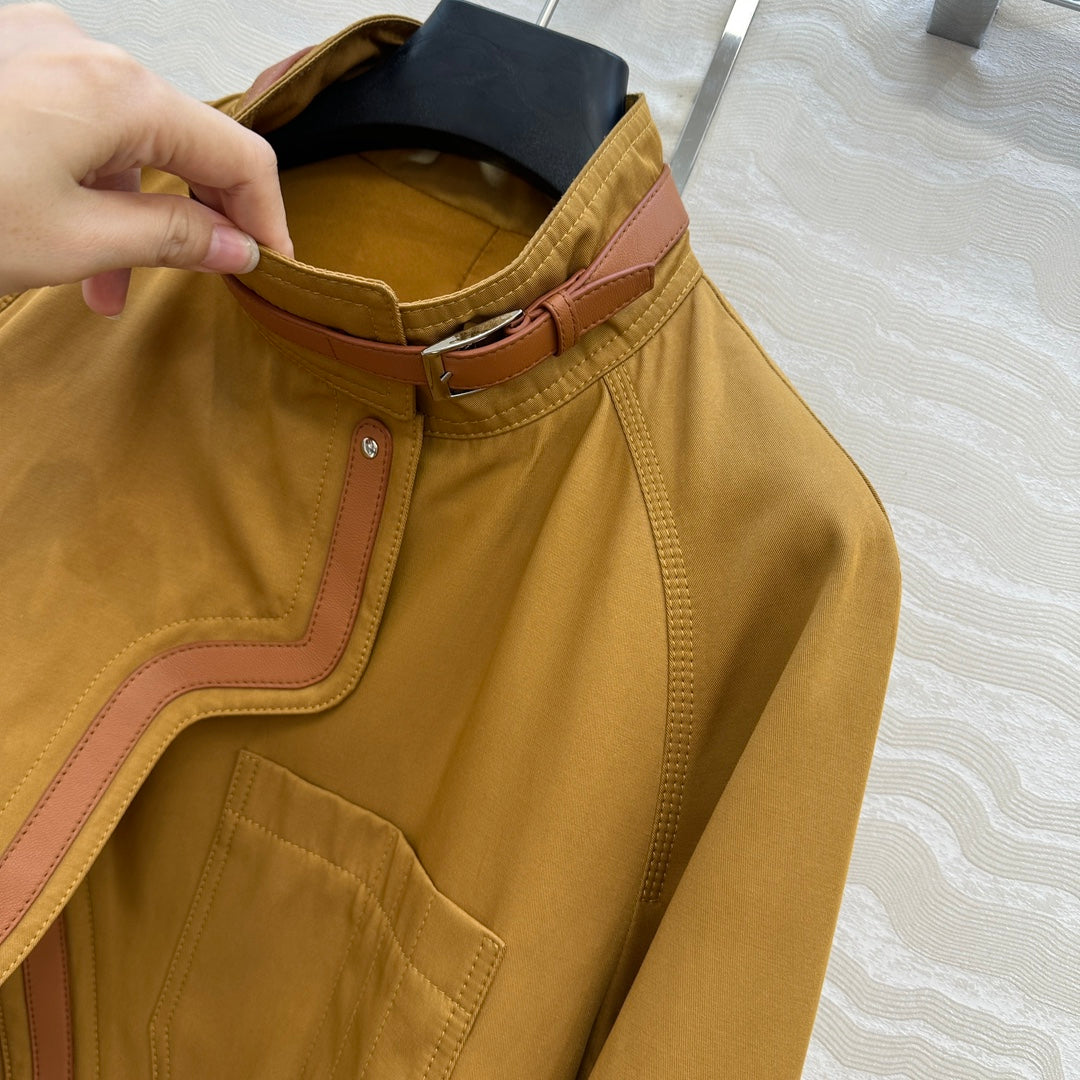He 25 Leather-trimmed equestrian trench coat