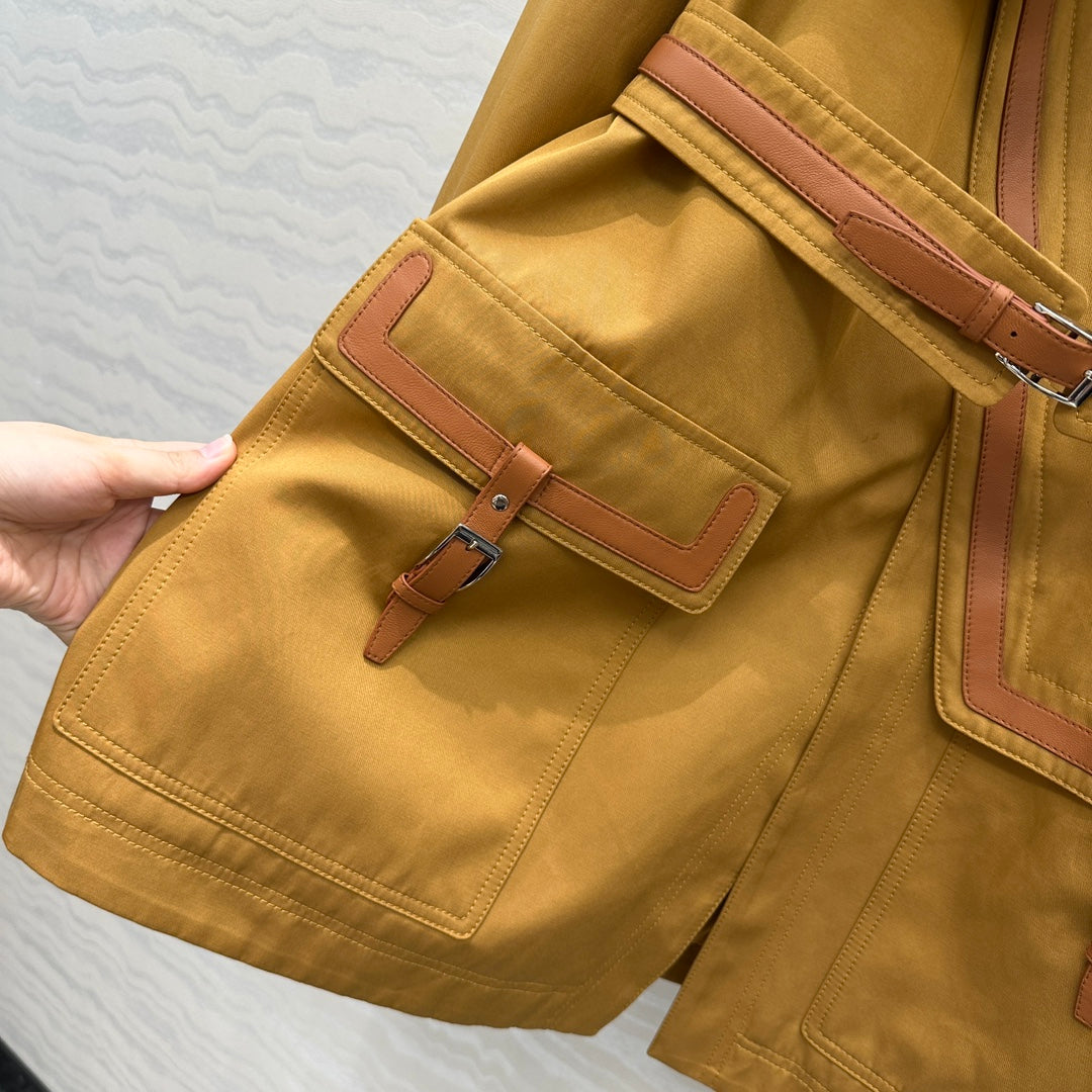 He 25 Leather-trimmed equestrian trench coat