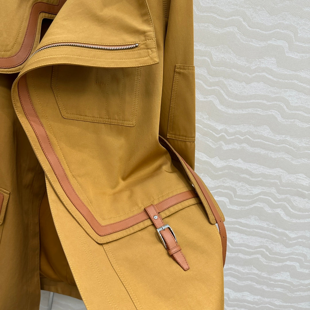 He 25 Leather-trimmed equestrian trench coat