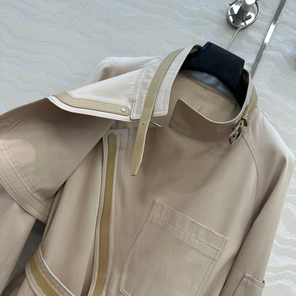 He 25 Leather-trimmed equestrian trench coat(GRAY/BLACK)