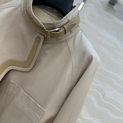 He 25 Leather-trimmed equestrian trench coat(GRAY/BLACK)